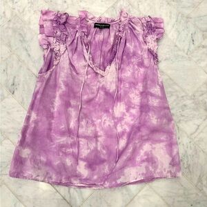 GENERATION LOVE TIE DYE RUFFLE FLUTTER SLEEVE PURPLE & white size small